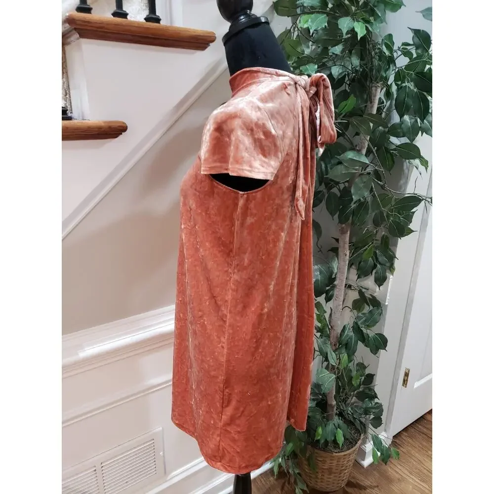 Madewell Crushed Velvet Mockneck Dress Orange Cream Size Small - Picture 5 of 12